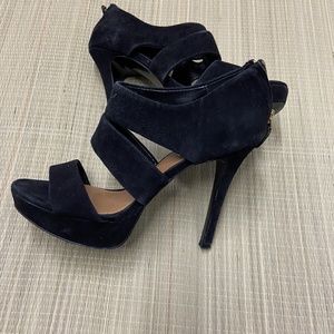 Steve Madden Buzzzer Women's Black Suede Platform Sandal 8.5M